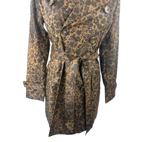 Cachè Leopard Animal Print Trench Coat Large Belted Lined Old Money Y2k Style - Picture 6 of 16